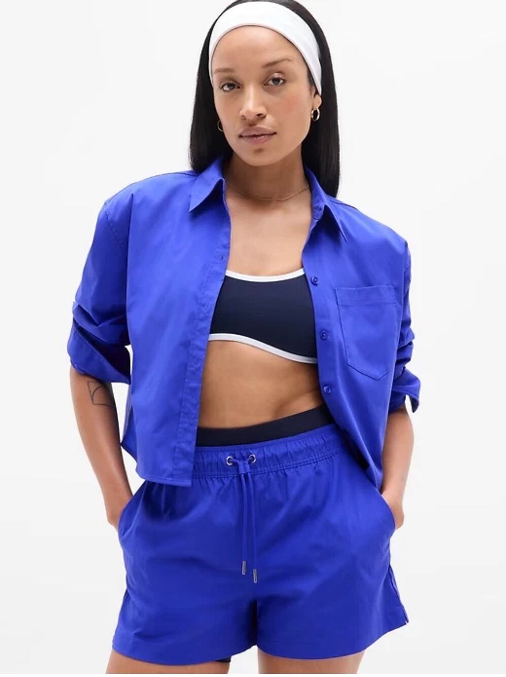 NWT Athleta Midday Cropped Poplin Shirt Varsity Blue - Size: Small